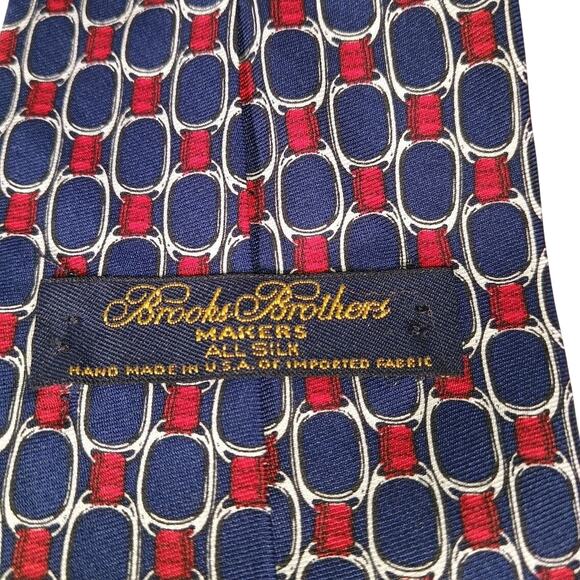 Brooks Brothers Makers Neck Tie Blue Red Geometric 60x3.5 - Picture 3 of 4